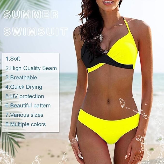 CheChury Women's Padded Push-Up Bikini Swimsuit Swimming Costume BNWT