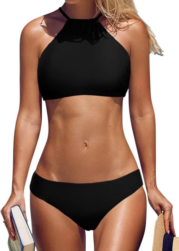 Attraco Women's Padded High Neck Bikini Two Piece Swimsuit Swimming Costume BNWT