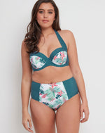 Joe Browns Bikini Top Padded Bandeau Halter Neck Green Tropical 34D 34DD BNWT