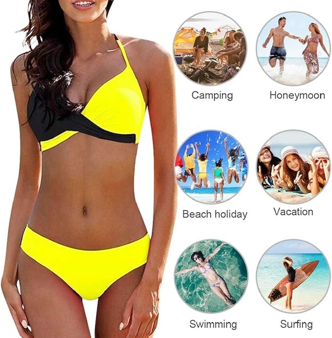 CheChury Women's Padded Push-Up Bikini Swimsuit Swimming Costume BNWT