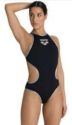 Arena Women's One Big Logo Black/Silver Swimsuit Swimming Costume BNWT