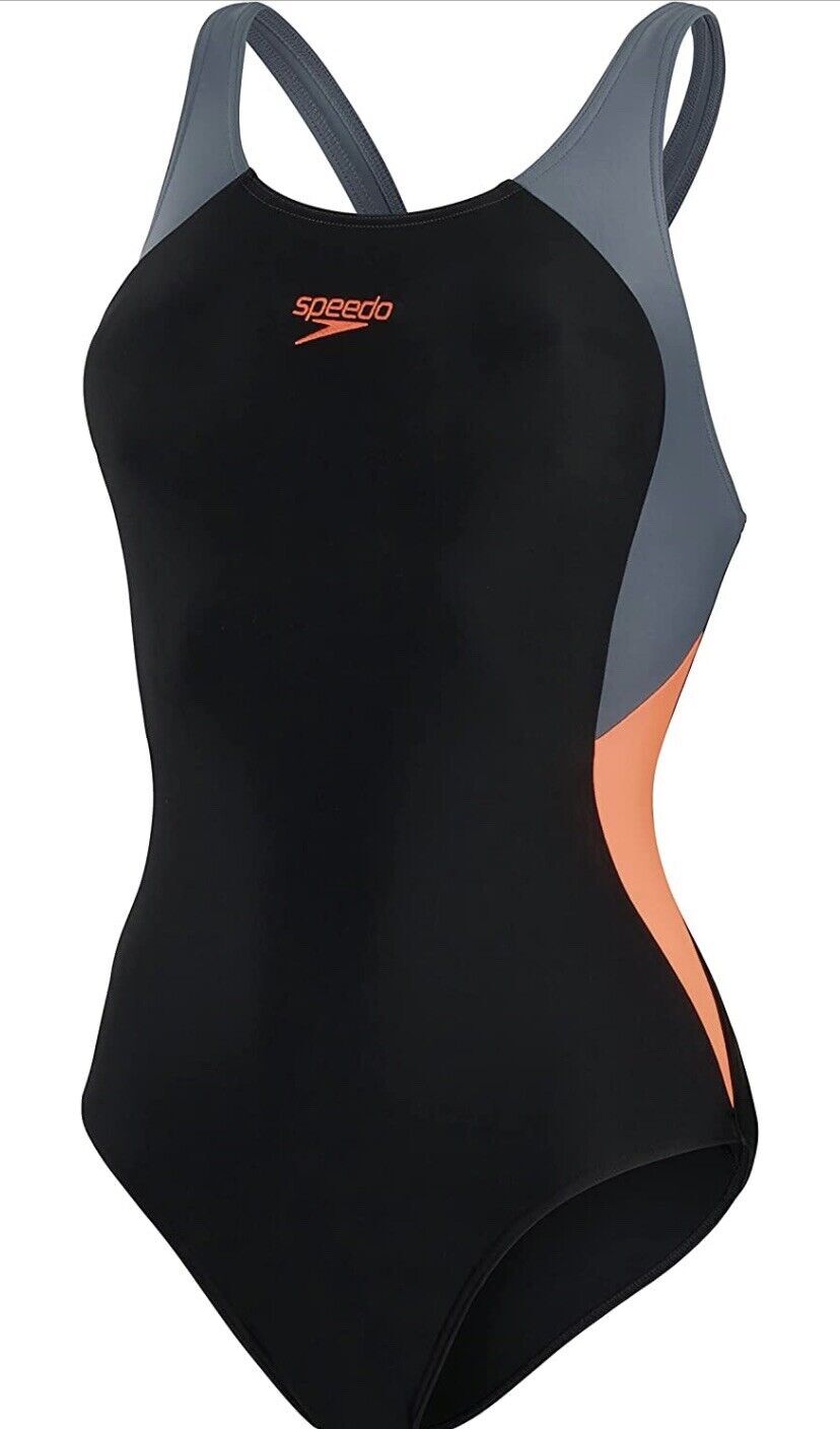 Speedo Women's Colourblock Splice Muscleback Swimsuit Swimming Costume BNWT