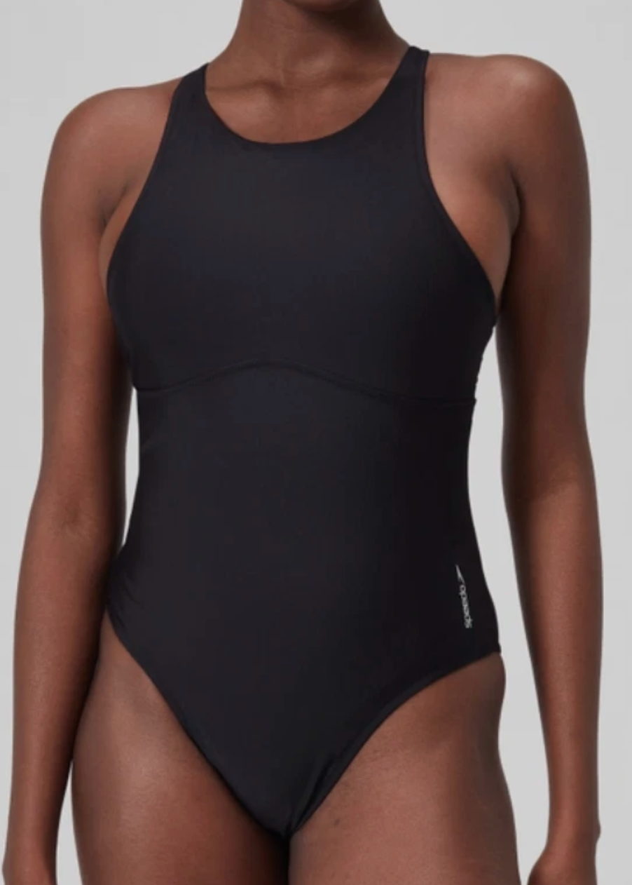 Speedo Women's Solid High Neck Swimsuit Swimming Costume Swimwear BNWT