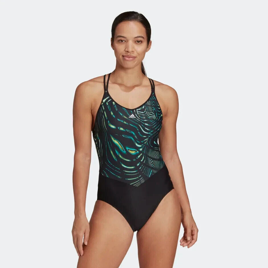 Adidas Women's Souleaf Graphic Swimsuit Swimming Costume Ladies H57174 BNWT