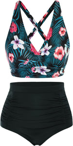 Hanna Nikole High Waist Ruched Tummy Control Bikini Swimsuit Swimming Costume