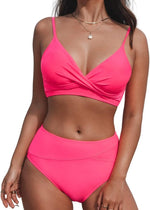 Cupshe Women's High Waist Twist Front V Bikini Swimsuit Swimming Costume BNWT