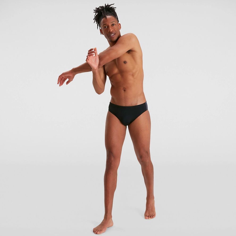 Speedo Men's Boom Logo Splice 7cm Brief Swimming Costume Swimsuit Black BNWT