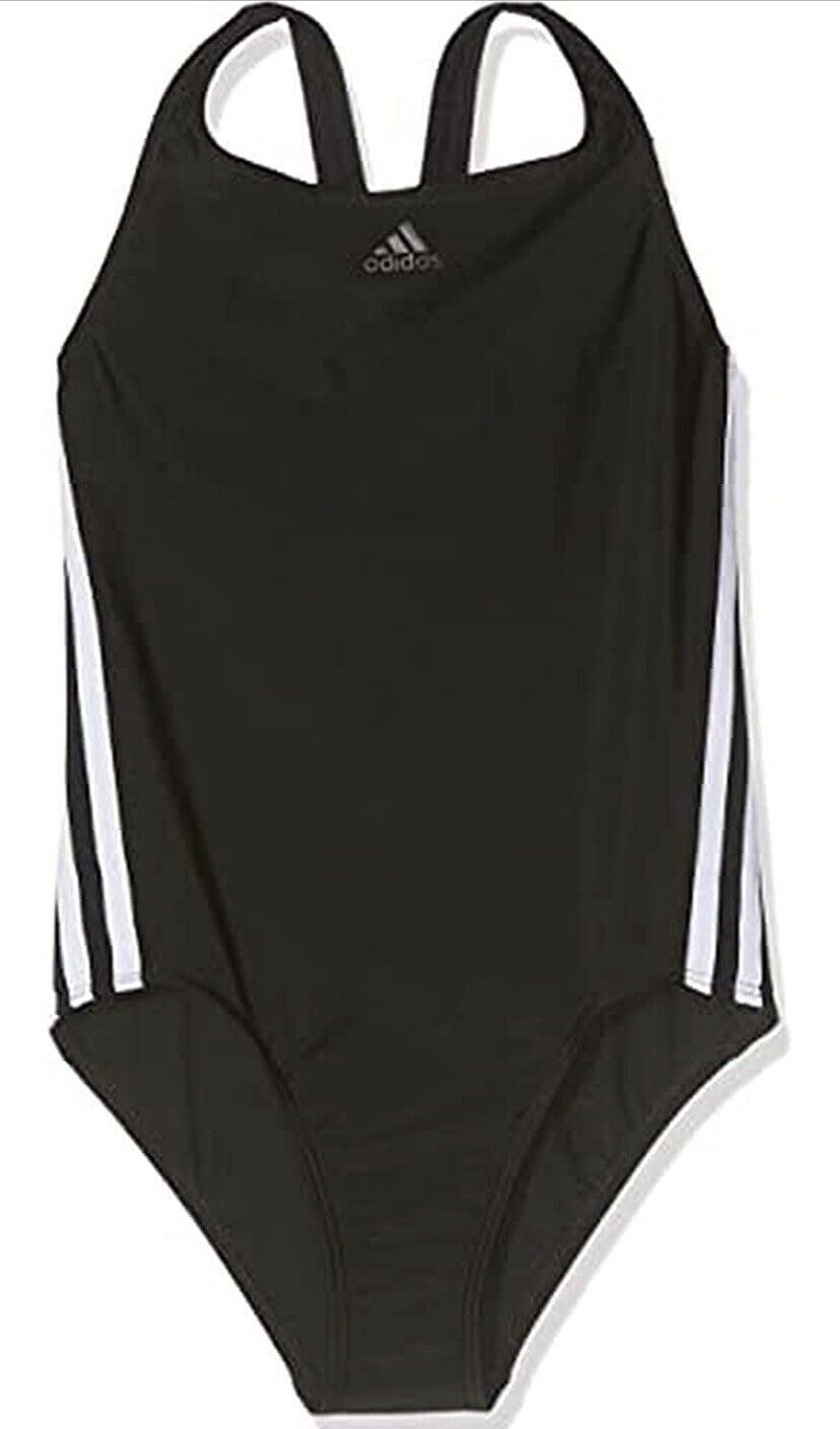 Adidas Girls Fit 3 Three Stripe Kids/Junior Swimsuit Swimming Costume Suit BNWT
