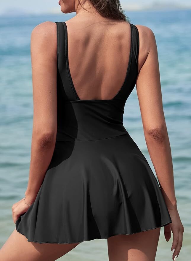 Shekini Women's V-Neck Swim Dress Swimsuit Swimming Costume Ruched Skirt BNWT