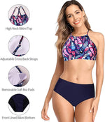 CharmLeaks Women's Padded High Neck Bikini Swimsuit Swimming Costume BNWT