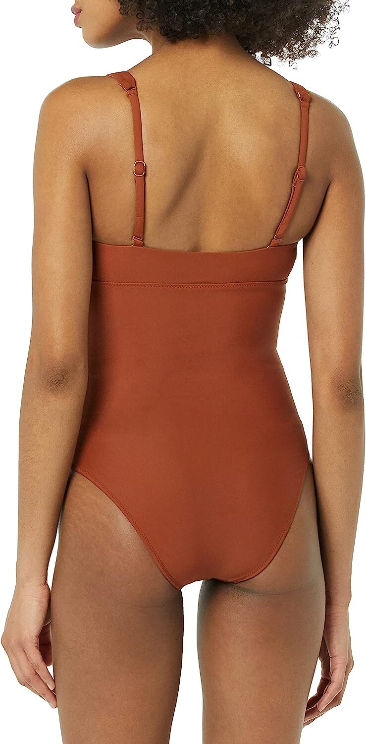 Amazon Essentials Women's Plunge Shaping Swimsuit Swimming Costume Brown BNWT