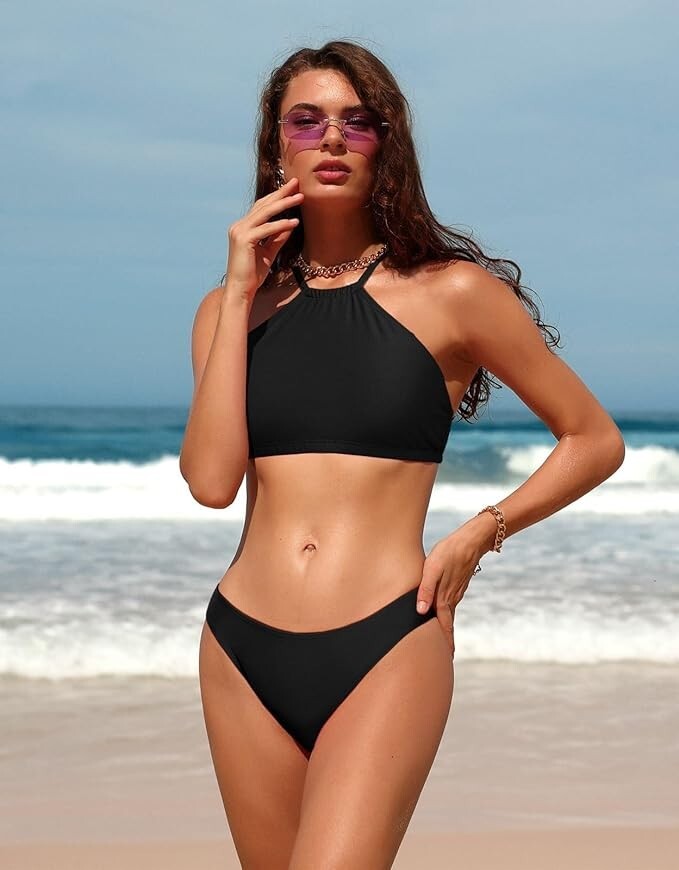 Attraco Women's Padded High Neck Bikini Two Piece Swimsuit Swimming Costume BNWT