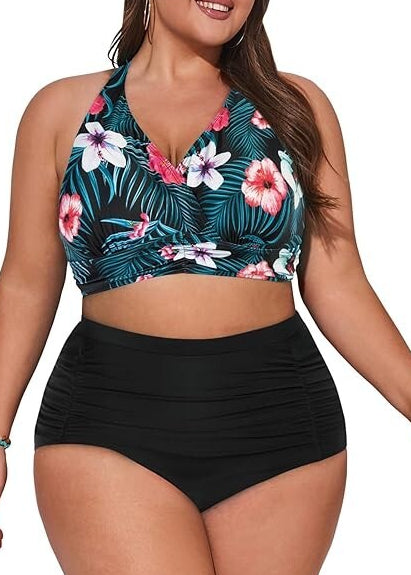 Hanna Nikole High Waist Ruched Tummy Control Bikini Swimsuit Swimming Costume