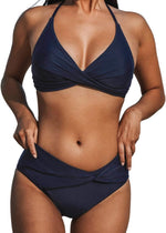 Cupshe Women's Mid Waist Halter Wrap V Bikini Swimsuit Swimming Costume BNWT