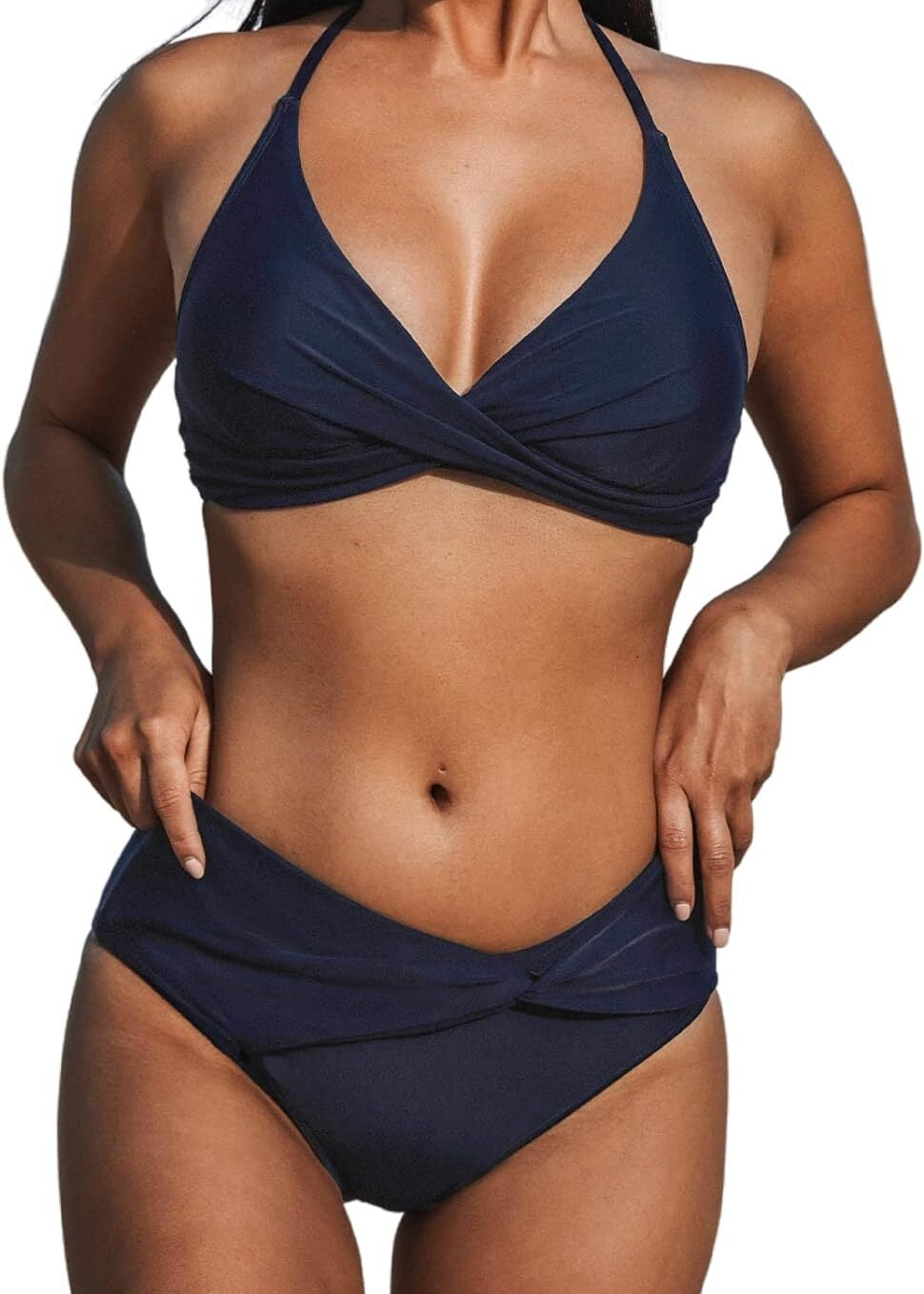 Cupshe Women's Mid Waist Halter Wrap V Bikini Swimsuit Swimming Costume BNWT