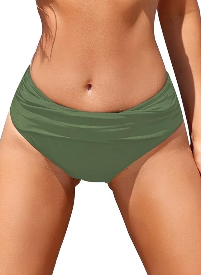 Shekini Women's Ruched Bikini Bottom Swimsuit Swimming Costume Medium Waist BNWT