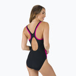 Speedo Women's Boom Logo Splice Muscleback Swimsuit Swimming Costume Pink BNWT