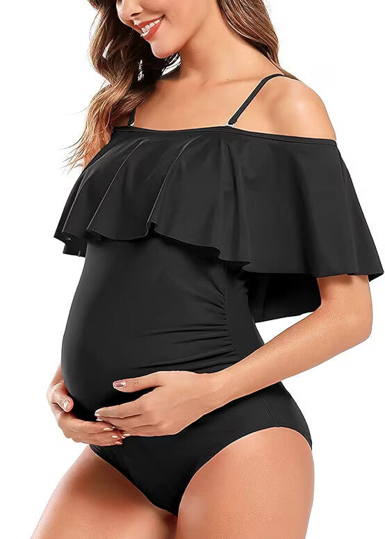 Shekini Women's Maternity Ruffled Off Shoulder Swimsuit Swimming Costume BNWT