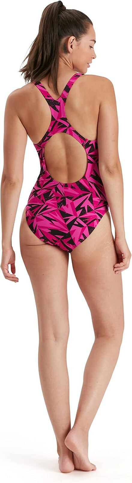 Speedo Women's Hyperboom Allover Medalist Swimsuit Swimming Costume Pink BNWT