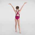 Speedo Girls Hyperboom Logo Medalist Swimsuit Swimming Costume Black Pink BNWT