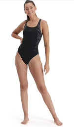 Speedo Women's Hyperboom Splice Muscleback Swimsuit Swimming Costume Black BNWT