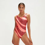 Speedo Women's Printed Allover Deep U-Back Swimsuit Swimming Costume BNWT