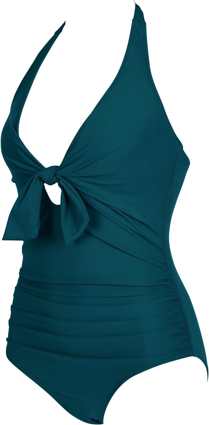 DOULAFASS Women's Tie Knot Halter Tummy Control Swimsuit Swimming Costume BNWT