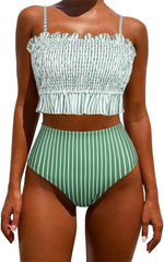 RXRXCOCO Womens Bandeau High Waist Ruffled Bikini Swimsuit Swimming Costume BNWT