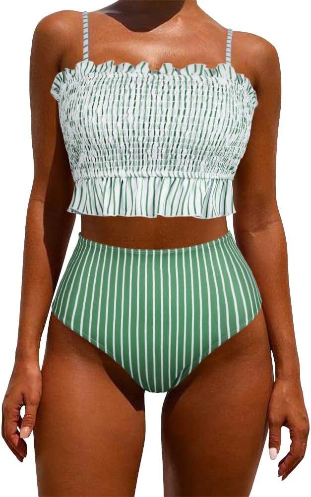 RXRXCOCO Womens Bandeau High Waist Ruffled Bikini Swimsuit Swimming Costume BNWT