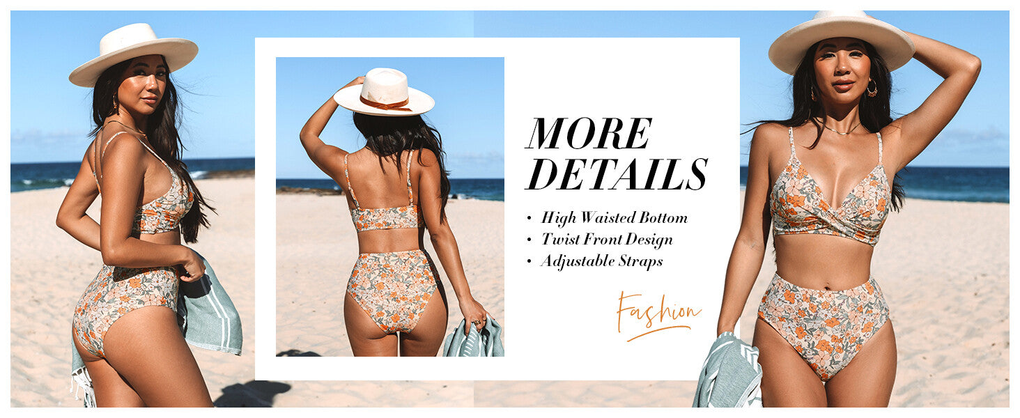 Cupshe Women's High Waist Twist Front V Bikini Swimsuit Swimming Costume BNWT
