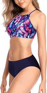 CharmLeaks Women's Padded High Neck Bikini Swimsuit Swimming Costume BNWT