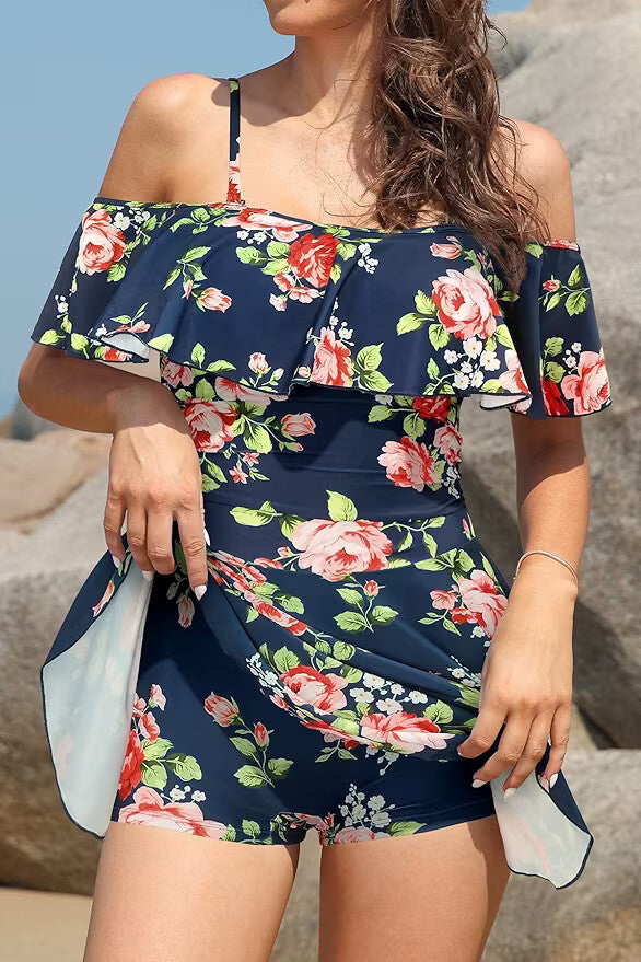 Shekini Women's Off-Shoulder Flounce Swim Dress Swimsuit Swimming Costume BNWT