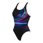 Arena Women's Flashing Lights V Back Swimsuit Swimming Costume Black BNWT