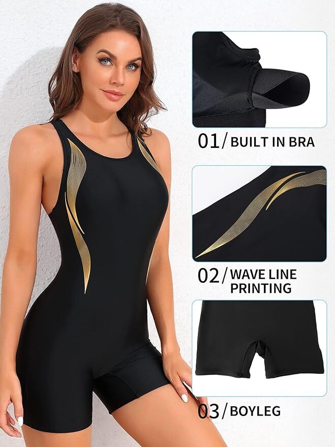 Attraco Women's Boyleg Legsuit Racerback Swimsuit Swimming Costume BNWT