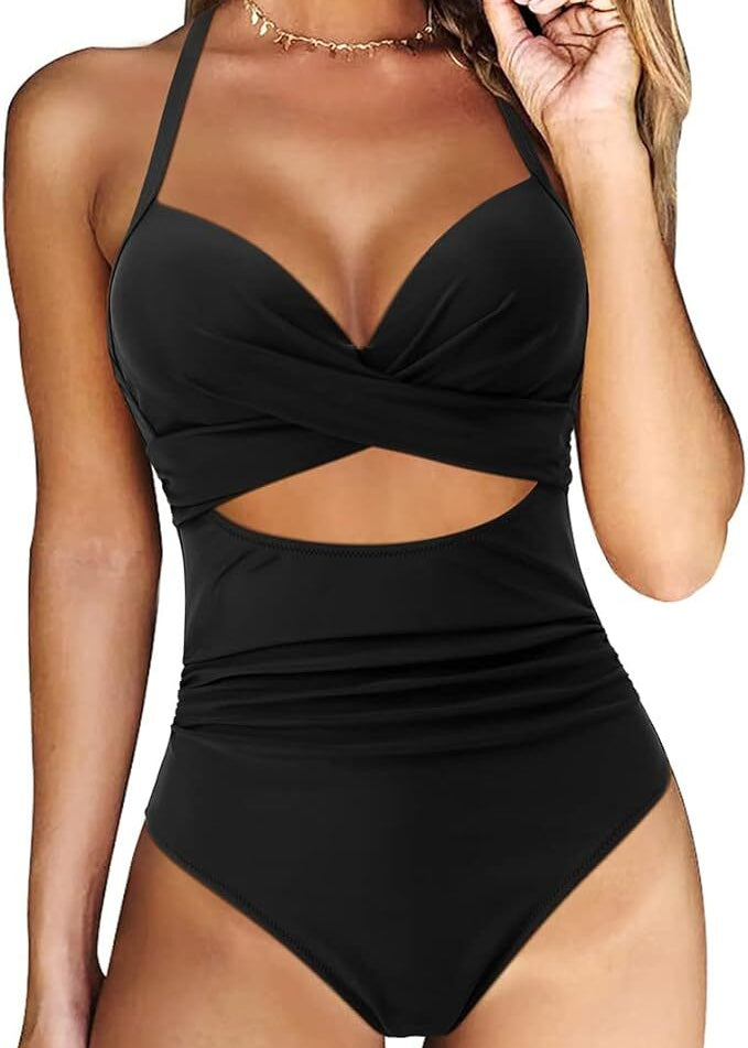 DOULAFASS Women's Tummy Control Cutout One Piece Swimsuit Swimming Costume BNWT