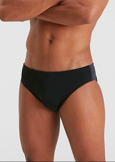 Speedo Men's Boom Logo Splice 7cm Brief Swimming Costume Swimsuit Black BNWT