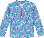 Ikali Girl's 3 Piece Rash Swimsuit Swimming Costume Swim Ruffle Kids Flamingo