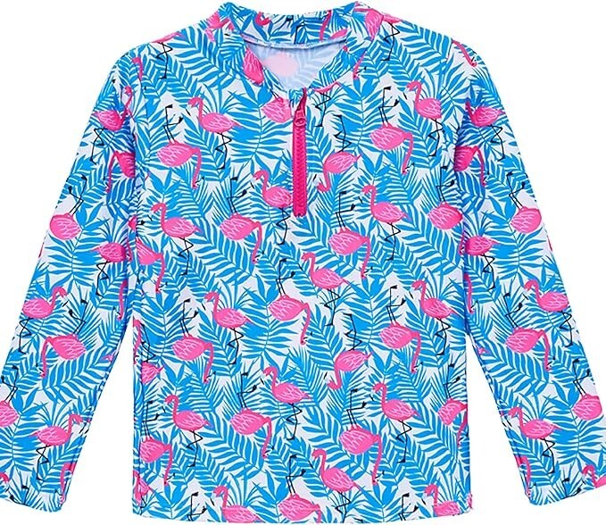 Ikali Girl's 3 Piece Rash Swimsuit Swimming Costume Swim Ruffle Kids Flamingo