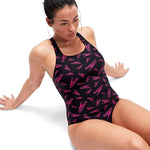 Speedo Women's Boom Logo Allover Medalist Swimsuit Swimming Costume BNWT