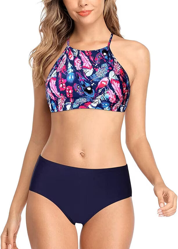 CharmLeaks Women's Padded High Neck Bikini Swimsuit Swimming Costume BNWT