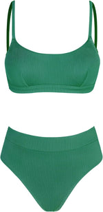 Cupshe Women's High Waist Ribbed Texture Bikini Swimsuit Swimming Costume BNWT