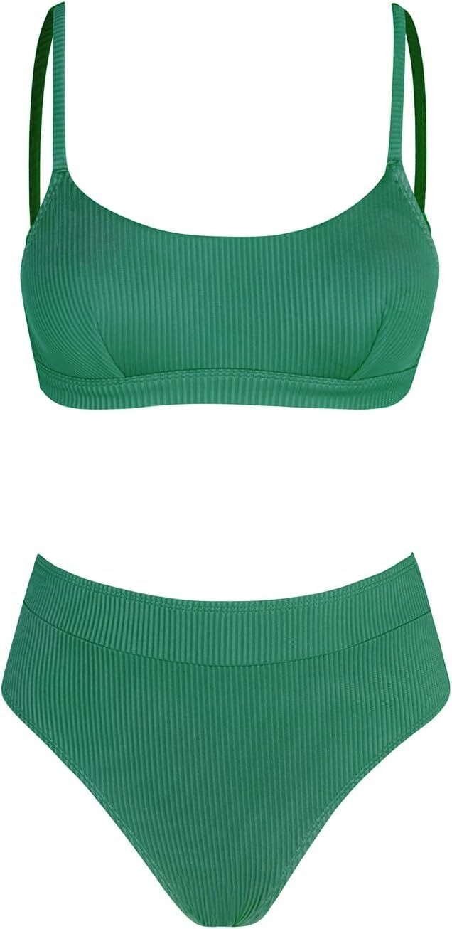 Cupshe Women's High Waist Ribbed Texture Bikini Swimsuit Swimming Costume BNWT