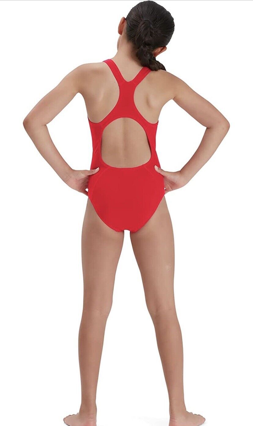 Speedo ECO Endurance+ Medalist Girls Junior Swimsuit Swimming Costume Red BNWT