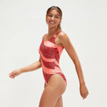 Speedo Women's Printed Allover Deep U-Back Swimsuit Swimming Costume BNWT