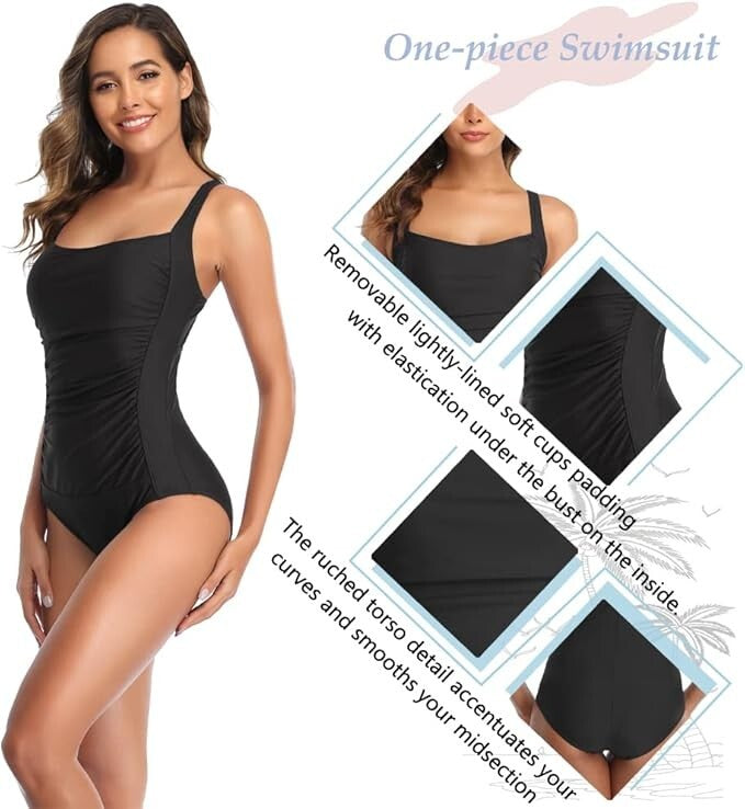Joweechy Women's Ruched Tummy Control Swimsuit Swimming Costume Swimwear BNWT