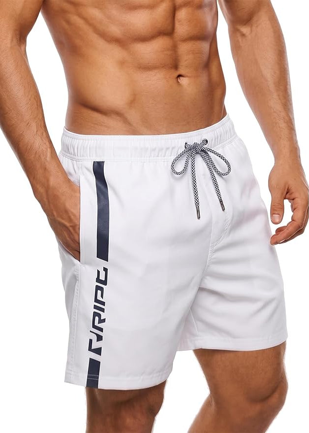 Ript Men's Quick Dry Swimming Swim Shorts Trunks Swimsuit - White