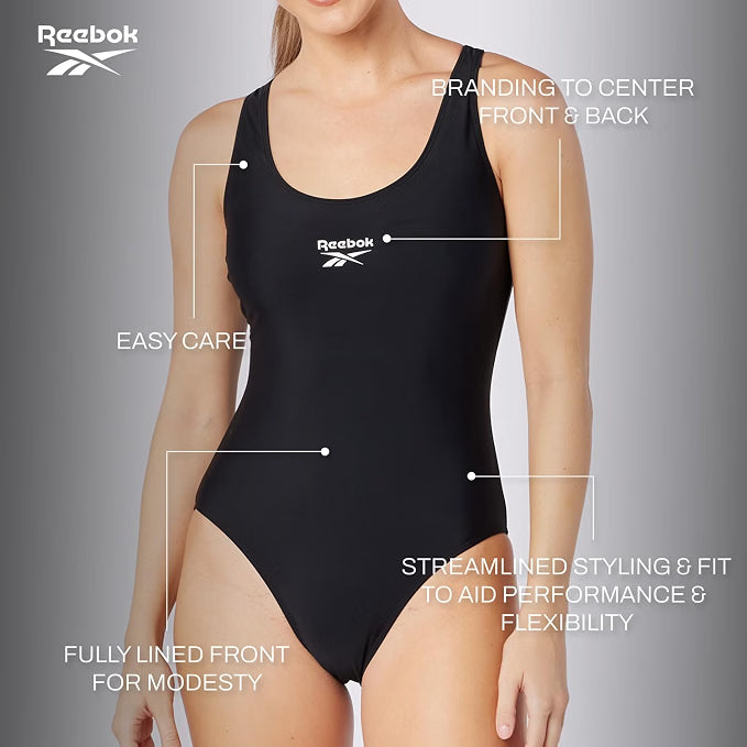 Reebok Women’s Adelia One Piece Swimsuit Swimming Costume - Black