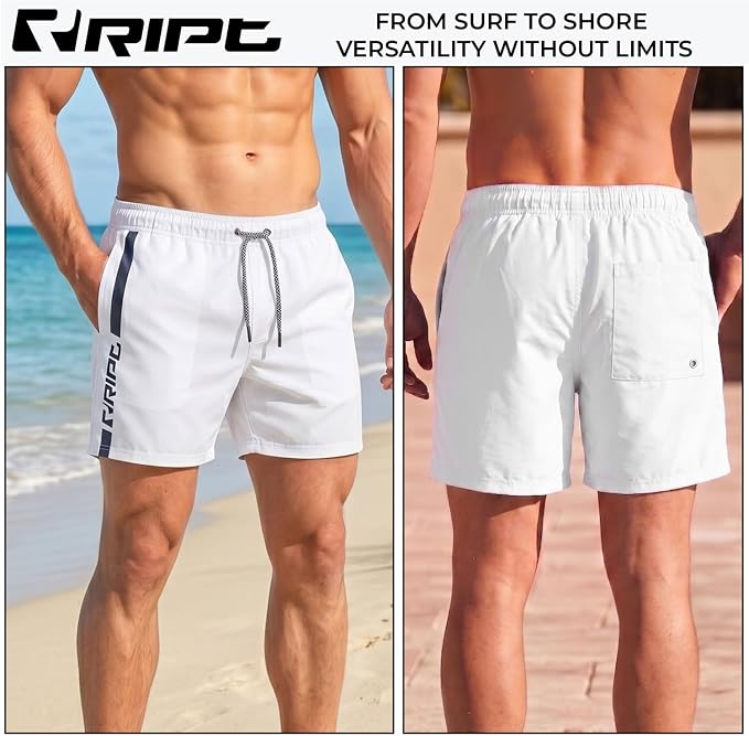 Ript Men's Quick Dry Swimming Swim Shorts Trunks Swimsuit - White