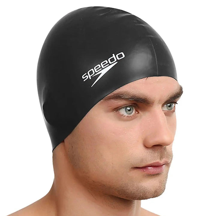 Speedo Unisex Flat Silicone Swimming Cap Hat for Adults - Black