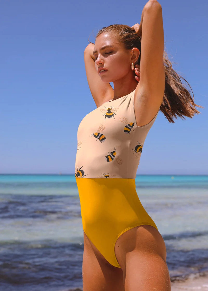 Averie Women's Zip-Up One Piece Swimsuit Swimming Costume - Bea/Bee